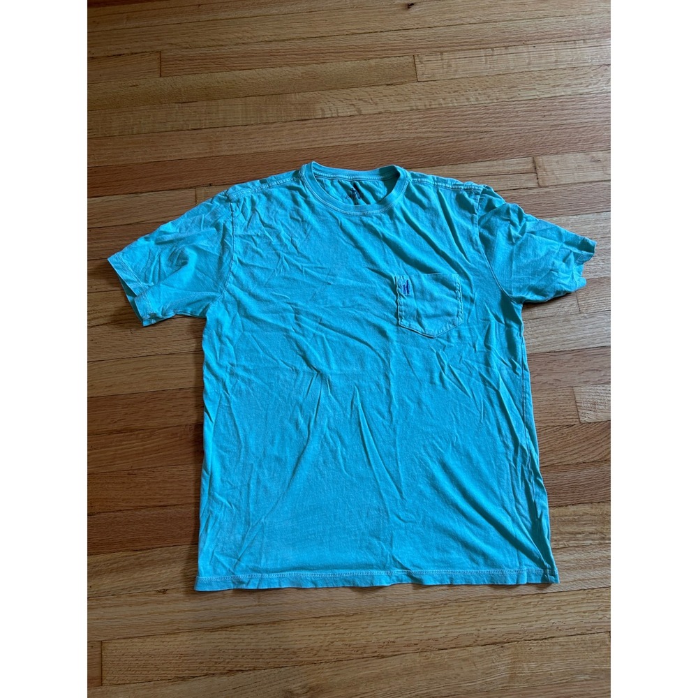Johnnie-O Mens Green Blue Cotton Pocket T-Shirt Crew Neck Logo Size M
